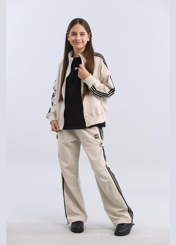 Молочний демісезонний спорт костюм з чорними лампасами брючний IRmAS оверсайз