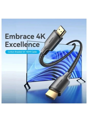 Мультимедийный кабель HDMI M to HDMI M 5.0m 4K60Hz хлопковое плетение черный (ALLBJ) Vention (396874092)