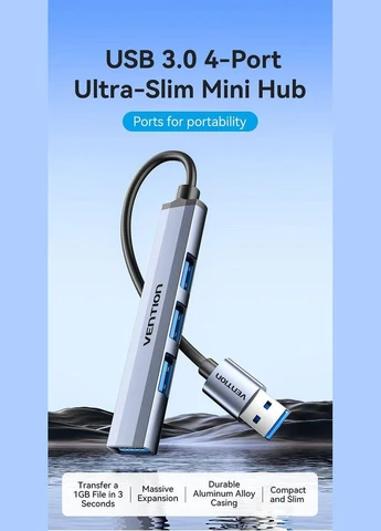 USB-хаб USB 3.0 to USB 3.0/USB 2.0*3 Mini Hub 0.15M Gray Metal Type (CKOHB) Vention (322031879)