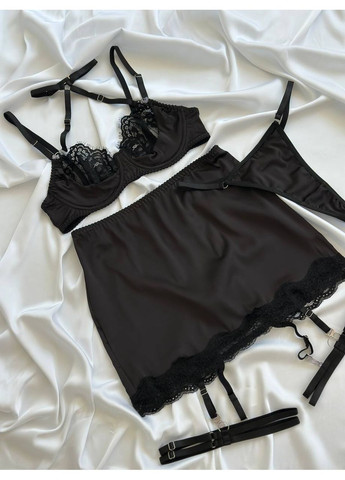 Черный демисезонный нежный комплектик с кружевом Vakko