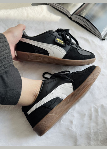 Кроссовки женские и мужские Puma Palermo Leather Black White Gum | Пума Палермо черные No Brand чёрные демисезоны (339604493)