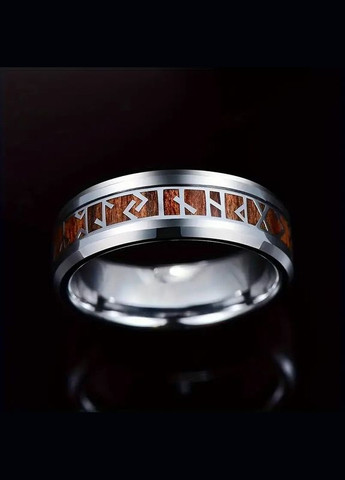 Серебристое кольцо из нержавеющей стали с рунами на дереве размер 16 Liresmina Jewelry (328092205)