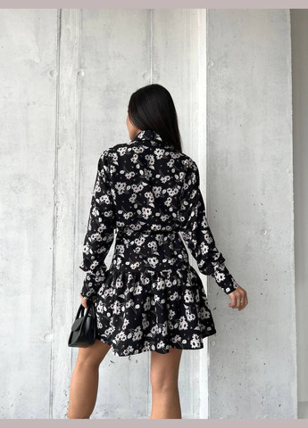 Черное повседневный женское платье штапель No Brand с цветочным принтом