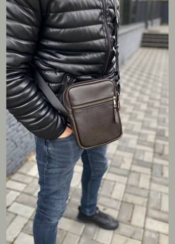 Мужская коричневая сумка через плечо натуральная кожа SKL Casaul brown No Brand (328004004)