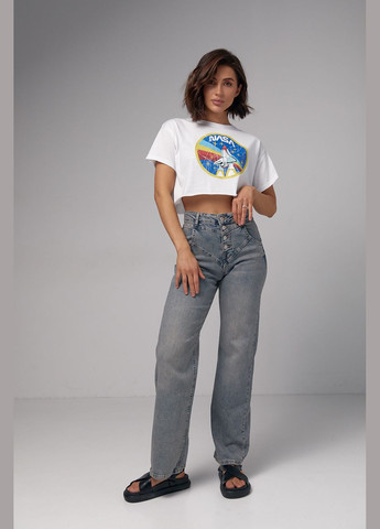 Укороченная женская футболка с принтом Nasa Liton - (296988214)