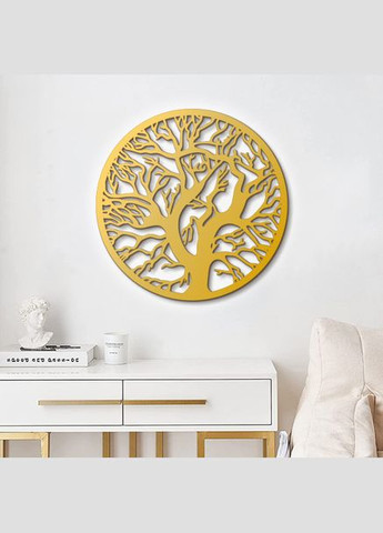 Панно 3D декоративное с объемом 15 мм для стен, Дерево в круге золотое Декоинт (278287941)