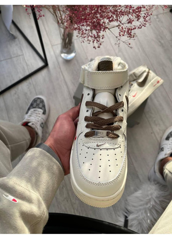 КРОССОВКИ ЖЕНСКИЕ NIKE AIR FORCE 1 MID MOCCO WINTER НАЙК АИР ФОРС 1 ПРЕМИУМ No Brand бежевые зима (367174635)
