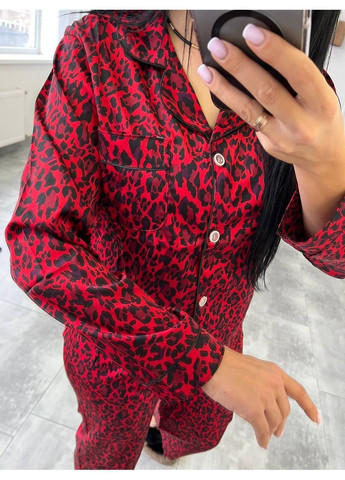 Червона всесезон жіноча піжама сорочка + брюки No Brand