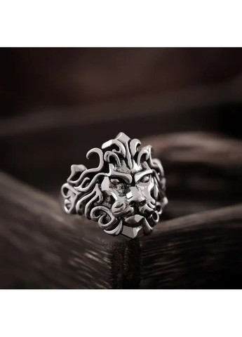 Кольцо серебристое мужское античный стиль с объёмным вырезанным львом 3D регулируемое Fashion Jewelry (368854813)