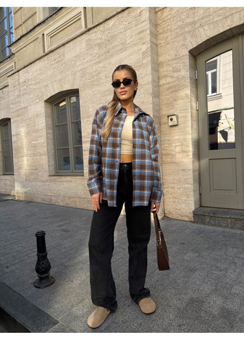 Коричневая повседневный, кэжуал рубашка в клетку No Brand с длинным рукавом