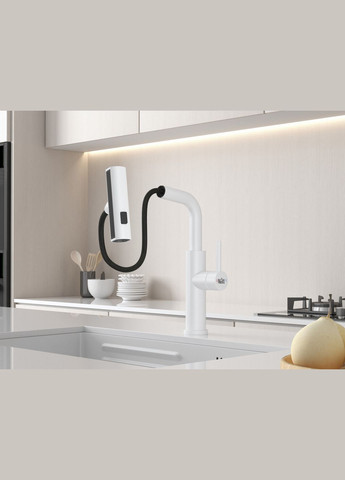 Змішувач на кухню водоспад з висувною лійкою білий LW-35 Nett (337718082)