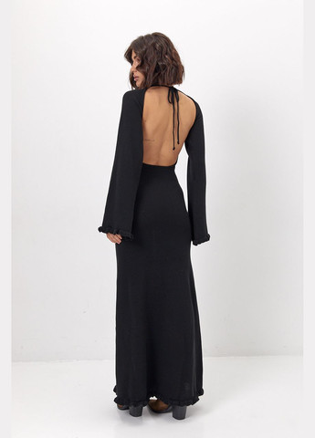 Черное кэжуал, праздничный, коктейльное, вечернее элегантное вязаное платье с вырезом на спине No Brand