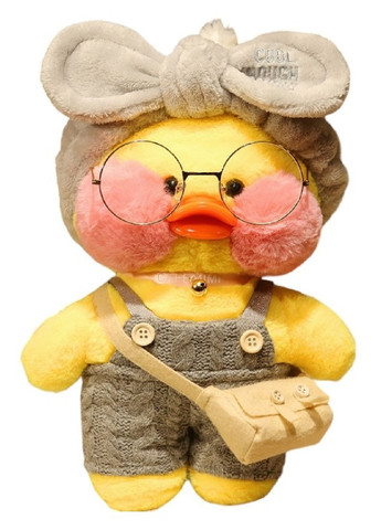 Мягкая детская плюшевая игрушка с аксессуарами желтая утка Лалафанфан в комбинезоне 30 см (477108-Prob) С бантиком Unbranded (294050690)
