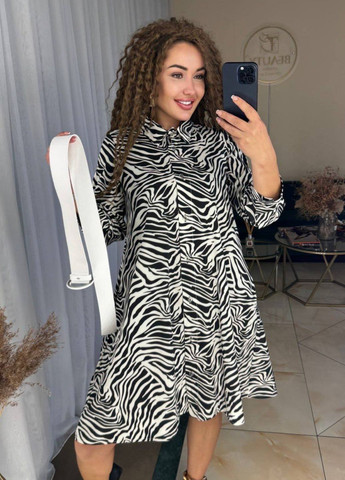 Білий повсякденний вишукана повсякденна міні сукня-сорочка на гудзиках з зебровим візерунком з поясом в комплекті сукня-сорочка Allthings зебра