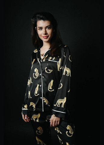 Чорна всесезон піжама з принтом сорочка + брюки Swatti Tiger black