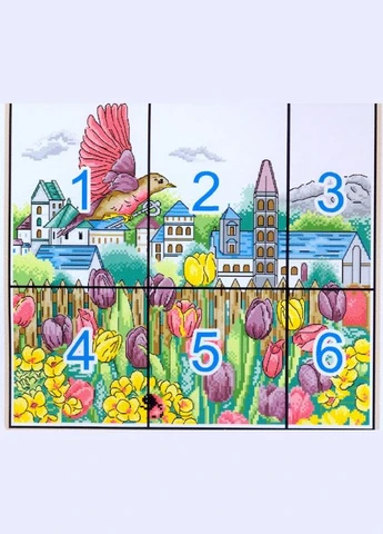 Набір для вишивання за нанесеною на канву схемою "Tulips and bird". AIDA 14CT printed 41*37 см Joy Sunday (313613530)