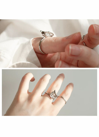 Кольцо серебристое Дуальность Сияние асимметричное минимализм с прозрачным камнем корейский стиль нежная безразмерная кокетт No Brand (321970926)
