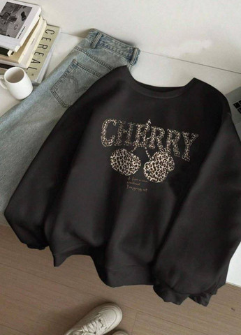 Черный изысканный повседневный демисезонный оверсайз свитшот с принтом Allthings надпись без декора (363987670)