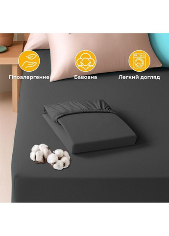 Простирадло трикотажне 80/90х200х35 см на гумці, еластичне, трикотаж, бавовна т/сіра IDEIA (361319682)