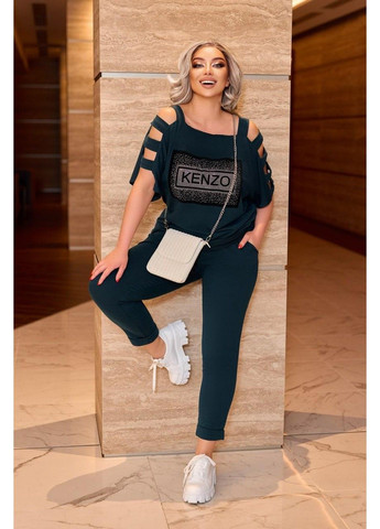 Костюм 2-ка, футболка з розрізами на рукавах, футболка з накатом, вузькі штани мод БЛК- 2218, пляшка, 58-60 No Brand (355469503)