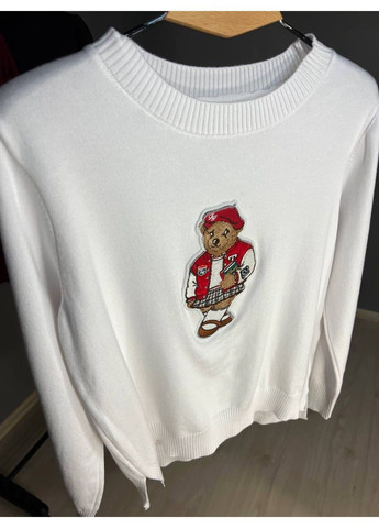 Білий демісезонний светр жіночий a-n 2609 з нашивкою ведмедика оверсайз базовий one size No Brand