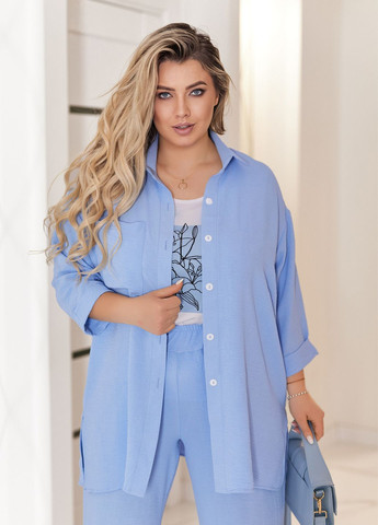 Костюм женский летний тройка из крепа жатка (рубашка + футболка + брюки) No Brand (332111878)