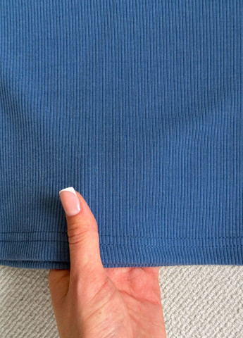 Синяя повседневная, кэжуал однотонная юбка в рубчик с боковым разрезом пояс на резинке Merlini тюльпан