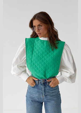 Зелена блуза з об'ємними рукавами з накидкою та поясом Lurex