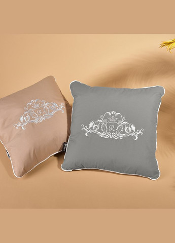 Подушка декоративна см ROYAL з вишивкою сіра з кантом антиалергенна IDEIA (342128645)