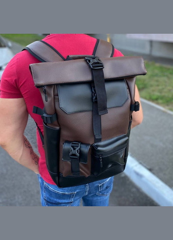 Коричневий рюкзак портфель універсальний Роллтоп екошкіра Travel Bag brown No Brand (294335308)