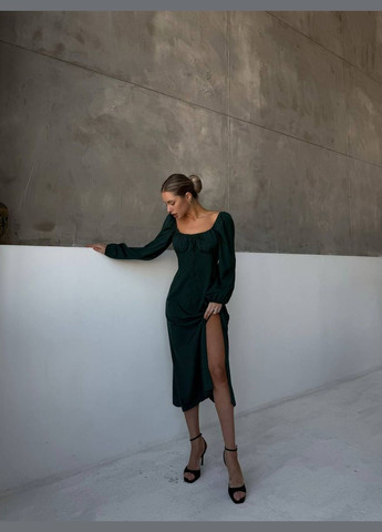 Темно-зелена повсякденний максі сукня з відкритими плечима Adelante однотонна