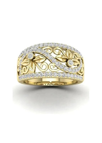 Золотистое женское кольцо роскошное обручальное колечко с оригинальными узорами и белыми камнями р 18 Fashion Jewelry (285814499)