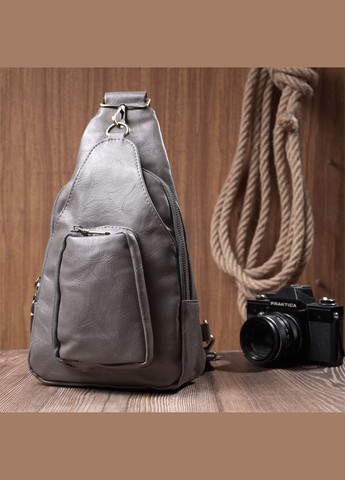 Зручна жіноча сумка з екошкіри з акцентом на текстильну лямку 22777 Сірий Vintage (304533810)