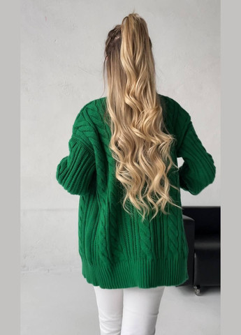 Жіночий кардиган з косами на гудзиках колір зелений р.42/46 433269 New Trend (285711466)