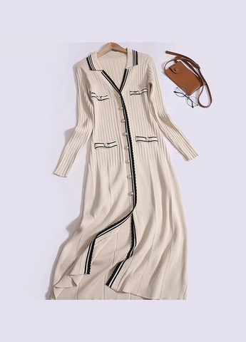 Бежевое платье с пуговицами бежевое 111396 бежевый No Brand