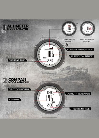 Тактические часы для военных Apache 46 (водостойкость 50 метров, компас, барометр, высотомер, термометр) North Edge (333695280)