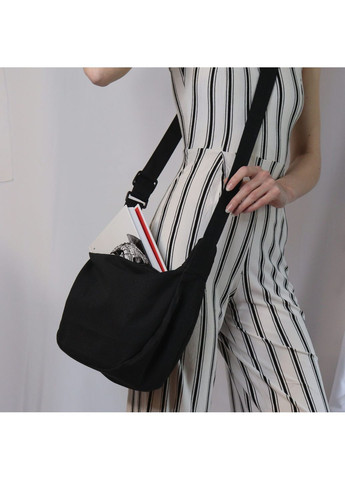 Чорна бавовняна сумка місткий шопер без малюнка універсальна крос-боді ретро азійська естетика повсякденна унісекс хобо базова No Brand (364134955)