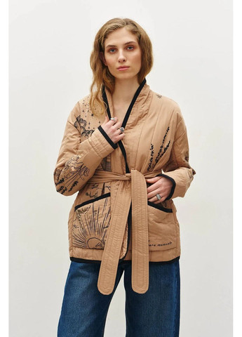 Бежева демісезонна куртка-кімоно з принтом, колір бежевий Rica Mare