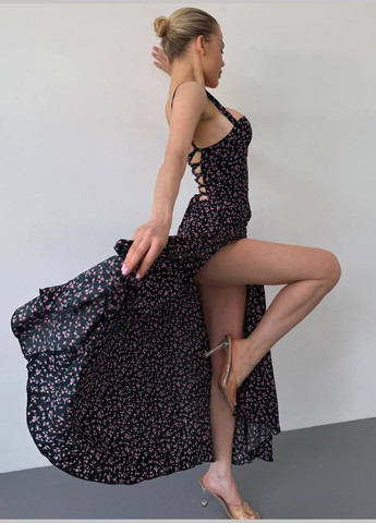 Черное повседневный платье No Brand с цветочным принтом