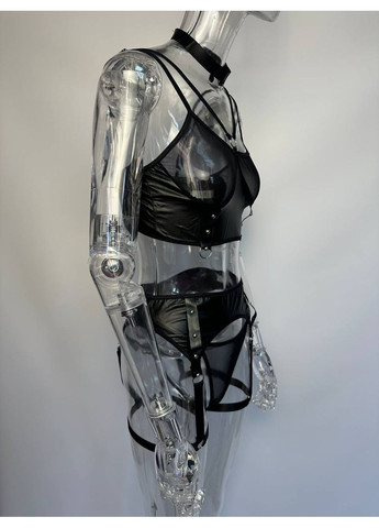 Черный демисезонный комплект женского нижнего белья соблазнительный набор бюстгальтер трусики пояс с гартерами черный 42-46 No Brand Ksenia