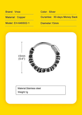 Серьги-кольца Vnox Gothic для мужчин и женщин из нержавеющей стали [VNOX-EH-646S02] VNOX 1 шт. No Brand (338624645)