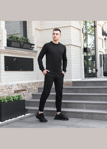 Чорний базовий чоловічий світшот однотонний чорний однотонний без декору (342120243)