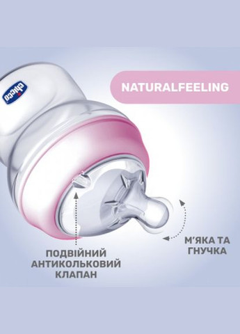 Пляшечка для годування а (81323.10) Chicco natural feeling силікон середній потік 250мл рожев (268139672)