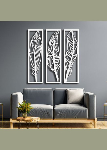 Панно 3D декоративное с объемом 15 мм для стен, Тропические листья белое Декоинт (278289412)