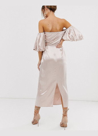 Пудровое платья мала атласная ( вискоза ) бандо Asos
