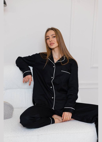 Чорна класична піжама з натуральної тканини штани та рубашка Shine