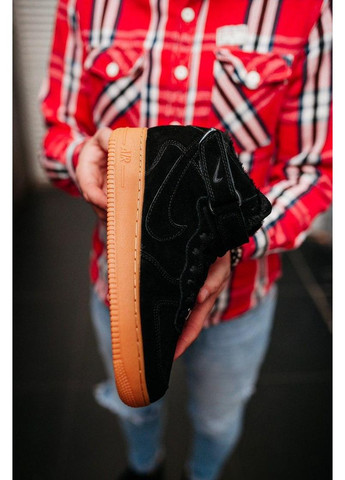 Чорні Зимовий кросівки чоловічі nike air force 1 high black gum найк аір форс 1 преміум No Brand