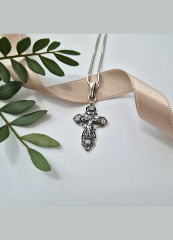 Серебряный крест с Белыми камнями серебро 925 пробы Черненное 3436ч 3.30г No Brand (329900842)