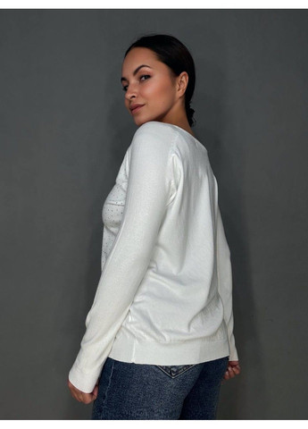 Белый демисезонный джемпер женский 9067 тонкий свитер россыпь камней Accorddream