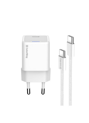 Сетевое зарядное устройство GaN Mini 25W PD Port PPS USB-C+кабель Type-C White Colorway (341089659)
